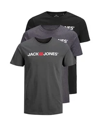 Herren JJECORP Logo Tee SS Crew Neck 3er Pack Kurzarm T-Shirt, Pack B, Asphalt/Black/DGM, M