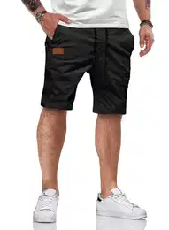 Kurze Hosen Herren Shorts Herren Sommer Chino Baumwolle Elastische Taille mit Taschen(Schwarz,EU-M)
