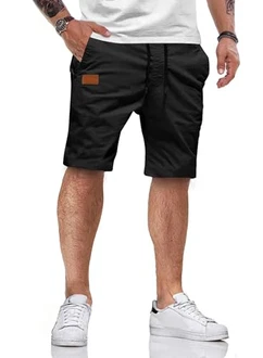 HMIYA Kurze Hosen Herren Shorts Sommer Chino mit Taschen Schwarz