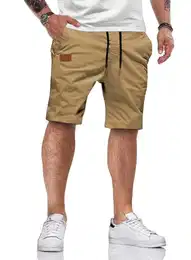 Kurze Hosen Herren Shorts Herren Sommer Chino Baumwolle Elastische Taille mit Taschen(Khaki,EU-M)