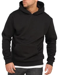Herren Basic Oversize Hoodie Kapuzenpullover Sweatshirt Pullover Black-M
