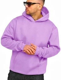 . Herren Oversize Hoodie Kapuzenpullover Einfarbig Basic Heavy Blank Pullover Unifarben Kapuzen-Sweatshirt in Lila Dark-M