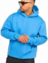 . Herren Oversize Hoodie Kapuzenpullover Einfarbig Basic Heavy Blank Pullover Unifarben Kapuzen-Sweatshirt in Blue-XS