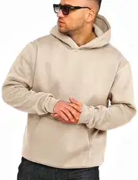 . Herren Oversize Hoodie Kapuzenpullover Einfarbig Basic Heavy Blank Pullover Unifarben Kapuzen-Sweatshirt in Taupe Light-M