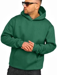 . Herren Oversize Hoodie Kapuzenpullover Einfarbig Basic Heavy Blank Pullover Unifarben Kapuzen-Sweatshirt in Green College-M