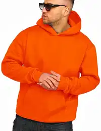 . Herren Oversize Hoodie Kapuzenpullover Einfarbig Basic Heavy Blank Pullover Unifarben Kapuzen-Sweatshirt in Orange-M