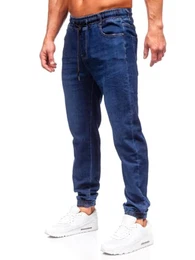 Herren Jeans Jogger Cargohose Denim Style Sweathose Jogg Used Look Jeanspants Destroyed Freizeit Casual Style Slim Fit Narrow Leg 8130 Dunkelblau M [6F6]