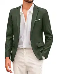 Herren Sakko Sportlich Männer Freizeit Blazer Slim Fit Anzugjacke 1 Knopf Jackett Darkgrün M