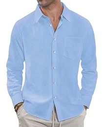 J.VER Leinenhemd Herren Hellblaues Sommerhemd Button Down Freizeithemd Hemd Herren Langarm Regular Fit Oberhemden Herren,Hellblau,M