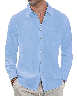 J.VER Leinenhemd Herren Button Down Regular Fit Oberhemden  Hellblau