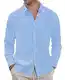 J.VER Leinenhemd Herren Hellblaues Sommerhemd Button Down Freizeithemd Hemd Herren Langarm Regular Fit Oberhemden Herren,Hellblau,M