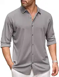 Hemd Herren Langarm Freizeithemd Regular Fit Business Hemd Bügelfrei Hemd Button Down Hemd Herrenhemden Männer Hellgrau M