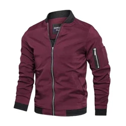 Jinsha Herren Leichte-Dünne Bomberjacke-Klassische Stehkragen Jacke Outdoor Sportjacke Reißverschluss Freizeit Lässige Winddichte Fliegerjacke Blouson Übergangsjacke Weinrot