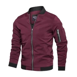Herren Leichte-Dünne Bomberjacke-Klassische Stehkragen Jacke Outdoor Sportjacke Reißverschluss Freizeit Lässige Winddichte Fliegerjacke Frühling Sommer Herbst Blouson Übergangsjacke Weinrot XL