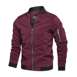 Jinsha Herren Leichte-Dünne Bomberjacke-Klassische Stehkragen Jacke Outdoor Sportjacke Reißverschluss Freizeit Lässige Winddichte Fliegerjacke Blouson Übergangsjacke Weinrot