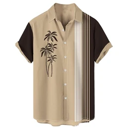 Poloshirt Herren, Mit Knopfdruck Für Herren Kurzarmhemden Casual Fashion Leinenhemd Weißes Oktoberfest-Kleidung Haiwaii Hemd Schlaghose Damen 70Er Heeren Skinhead Shirt (M, Khaki)