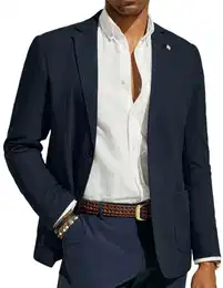 Herren Leinen Sakko Sportlich Regular Fit Freizeit Blazer 2 Knopf Casual Jackett (Dunkelblau, M)