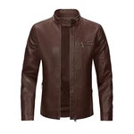 Sliktaa Herren Jacke aus Kunstleder mit Stehkragen Übergangsoberteil Lässig Motorrad Piloten Reißverschluss Casual Klassisch Lederjacke Dunkelbraun/Braun/Dunkelrot/Bordeaux/Grau