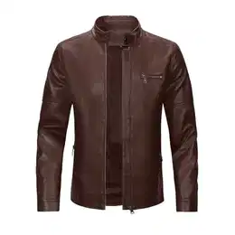Herren Jacke aus Kunstleder mit Stehkragen Übergangsoberteil Lässig Motorrad Piloten Reißverschluss Casual Klassisch Lederjacke
