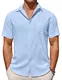 COOFANDY Herren Hemd Kurzarm Sommerhemd Leicht Strandhemd Kurzarmhemd mit Brusttasche Freizeithemd Strandhemd Männer Hemden Kurzarm Basic Shirt Himmelblau M