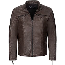 PAULGOS Herren Lederjacke Design 1 Braun