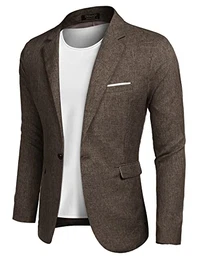Sakko Herren Sportlich Freizeit Blazer Leinen Slim Fit Anzug Lässig Sommersakko Braun M1