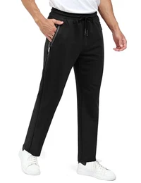 Jogginghose Herren Baumwolle Sporthose Lang Sport Hose Trainingshose Laufhose Jogginghosen Sweatpants Hosen mit Gummizug für Herren Schwarz M