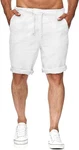 Runcati Herren Leinen Shorts Bermuda Kurz Hose Freizeithose mit 2 Taschen Weiß