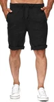 Runcati Herren Leinen Shorts Bermuda Kurz Hose Freizeithose mit 2 Taschen Schwarz
