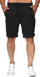 Herren Leinen Shorts Bermuda Kurz Hose Leicht Sommershorts Gummizug Freizeithose mit 2 Taschen Schwarz M