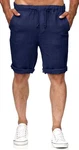 Runcati Herren Leinen Shorts Bermuda Kurz Hose Freizeithose mit 2 Taschen Dunkelblau