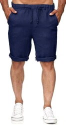 Runcati Herren Leinen Shorts Bermuda Kurz Hose Freizeithose mit 2 Taschen Dunkelblau