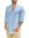 Runcati Herren Langarm Leinenhemd Umlegekragen Hemd Business Freizeithemd Sommer Shirt, Blau, M