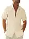 Runcati Leinenhemd Herren Sommer Kurzarmhemd Freizeithemd Sommerhemd Strandhemd Business Shirts für Männer, Beige, M