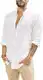 Runcati Herren Hemd Leinenhemd Langarm Sommer Strand Hemd Casual Regular Fit Freizeithemd Shirts Weiß M