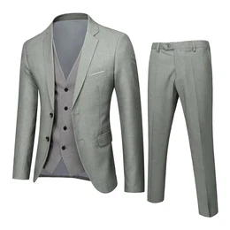 Herren Anzug 3 Teilig Slim Fit Herrenanzug Sakko Weste Hose Knopf Smoking Anzug Klassische Blazer Weste Hosen Set Männer Anzug für Hochzeit Business (Grey-B, M)