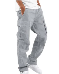 Arbeitshose Herren Cargohose Herren Wander Herren Hose Lang Hose mit Gummizug Herren Grau M