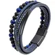 Mochity Lederarmband Herren 21cm,Edelstahl Armband Herren Schwarz Braun Blau,Perlenkette Herrenarmband Armbänder Für Herren,Leder Armband Herr Männer Geschenke Schmuck Herren (Blau)