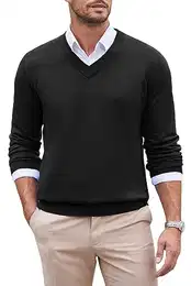 Pullover Herren V Ausschnitt Strickpullover Langarm Regular Fit Feinstrick Pullover Casual Business Pulli Winterpullover Sweater Einfarbig Schwarz L
