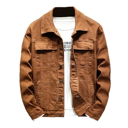 Rexcyril Herren-Jeansjacke, normale Passform, lässig, mit Knopfleiste, gewaschen, langärmelig, Jeans, Trucker-Jacke, Braun, M