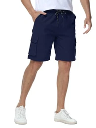 Kurze Hosen Herren Cargo Shorts Herren Shorts Sommer Twill Cargoshorts mit 6 Taschen und Elastische Taille Marine Größe M