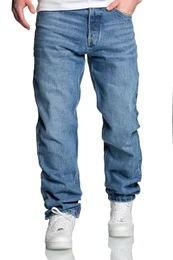 Herren Loose-Fit 90s Denim Jeans Hose Straight Baggy R7025 Dunkelblau W32/L32