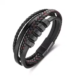 Weihnachtsgeschenke für Männer Armband Herren Geschenk für Männer - Lerderarmband Leder Männer Armband schwarz Armreif - geflochten Echtleder Breites Wickelarmband mit Magnet Verschluss