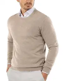 Herren Pullover mit Rundhals-Ausschnitt Feinstrickpullover Herren Slim Fit Strickpullover Leichte Crewneck Sweater Kamel M