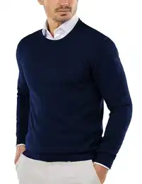 Herren Pullover Rundhalsausschnitt Baumwolle Strickpullover Feinstrick Regular Fit Winterpullover Sweater Dunkelblau M