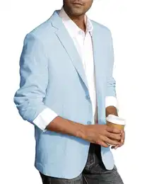 Herren Leinen Sakko Sportlich Regular Fit Freizeit Blazer 2 Knopf Casual Jackett (Hellblau, M)