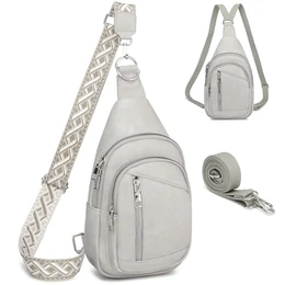 Sling Bag Damen Brusttasche Herren 2 in 1 Rucksack Damen Klein mit 2 Abnehmbare Schultergurte, PU Leder Umhängetasche Handtasche Schultertasche Diebstahlsichere Crossbody Bag Damen