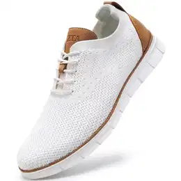 LEZTA Schuhe Herren Anzugschuhe Sneaker Oxfords Business Mesh Stoff Atmungsaktiv Sportschuhe Tennisschuhe Walkingschuhe Komfortabel Weiß 41 EU
