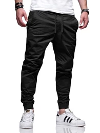 . Herren Hose Chino Jogger Jeans Chinohose Cargohose Freizeithose Gummibund Stretch BH_C-33-Black-W32