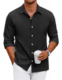 Hemd Herren Langarm Business Hemden Männer Oxfordhemd Button-Down Freizeithemd Casual Regular Fit Langarmhemd Baumwolle Herrenhemd Oberhemd Langarm mit Brusttasche Schwarz M